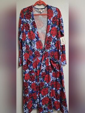 Lularoe Floral Open-Front Lounge SARAH Cardigan - Red Rose Print
